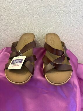 Skechers Women's Brown Crisscross Slide Sandals